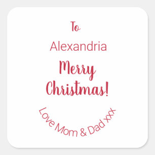 Niedlich frohe Weihnachten von Mama und Vater Mini Quadratischer Aufkleber