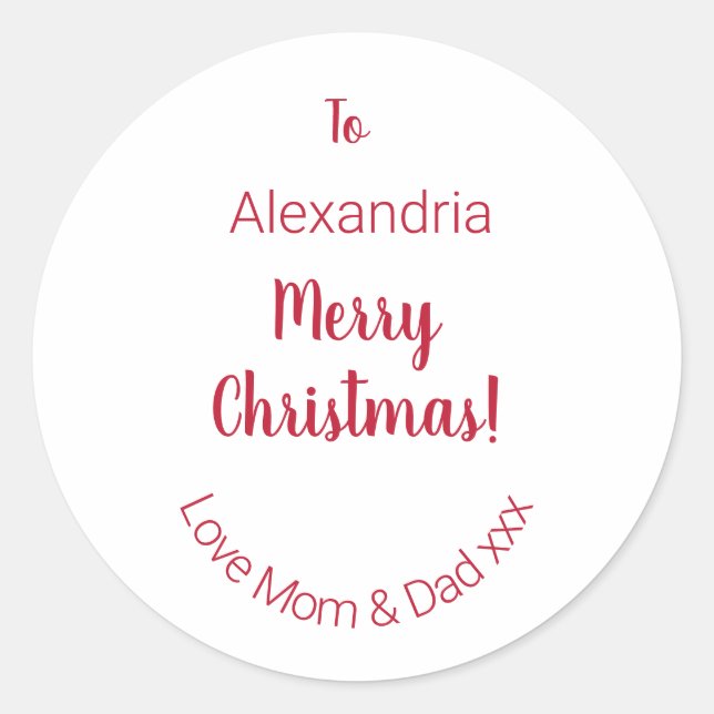 Niedlich frohe Weihnachten von Mama und Vater Mini Runder Aufkleber (Vorderseite)