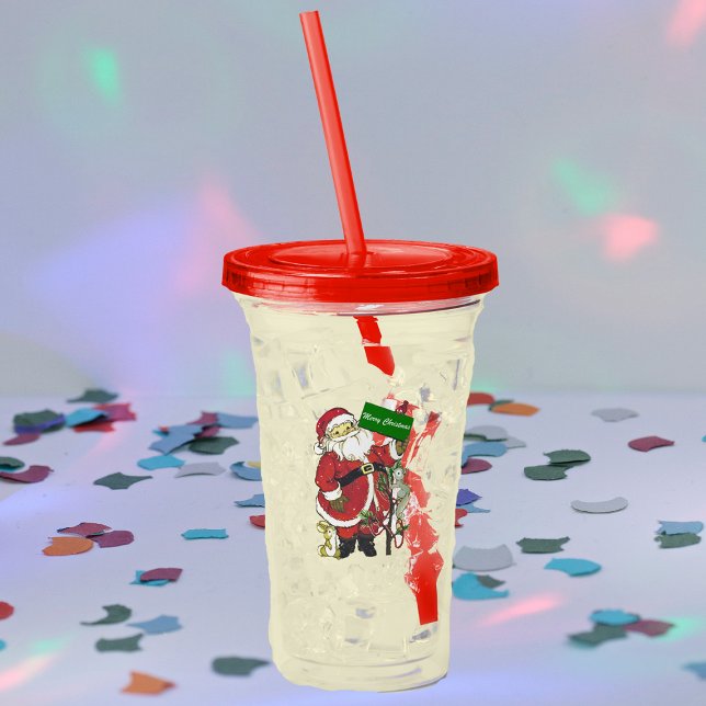 Niedlich frohe Weihnachten Weihnachtsmänner Kleine Acryltrinkbecher (Santa Clause decorated tree with cute little forest animals on acrylic drink tumbler for Christmas.)