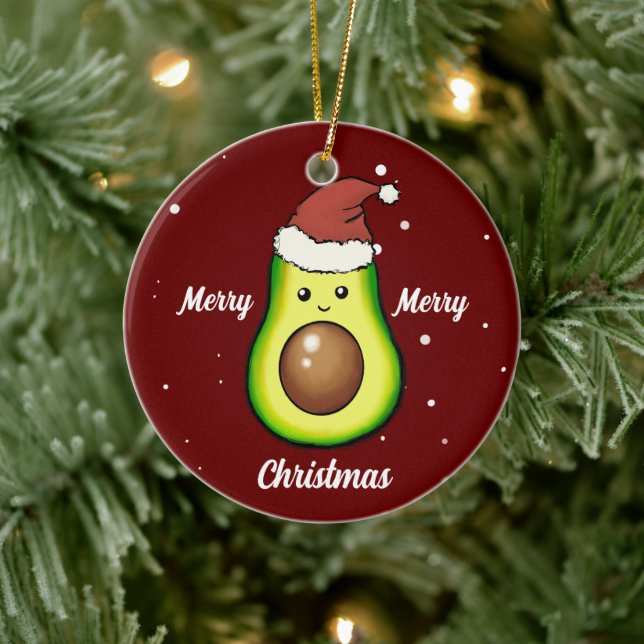 Niedlich frohe Weihnachts-Avocado-Keramik Keramik Ornament (Baum)