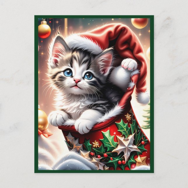 niedlich Frohe Weihnachts-Cat-Postkarte Feiertagspostkarte (Vorderseite)