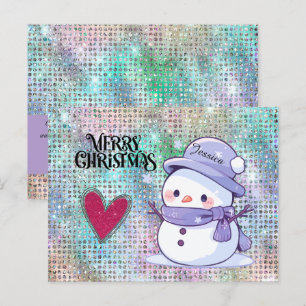 Niedlich frohe Weihnachts Pastel Snowman Glitzer H Postkarte