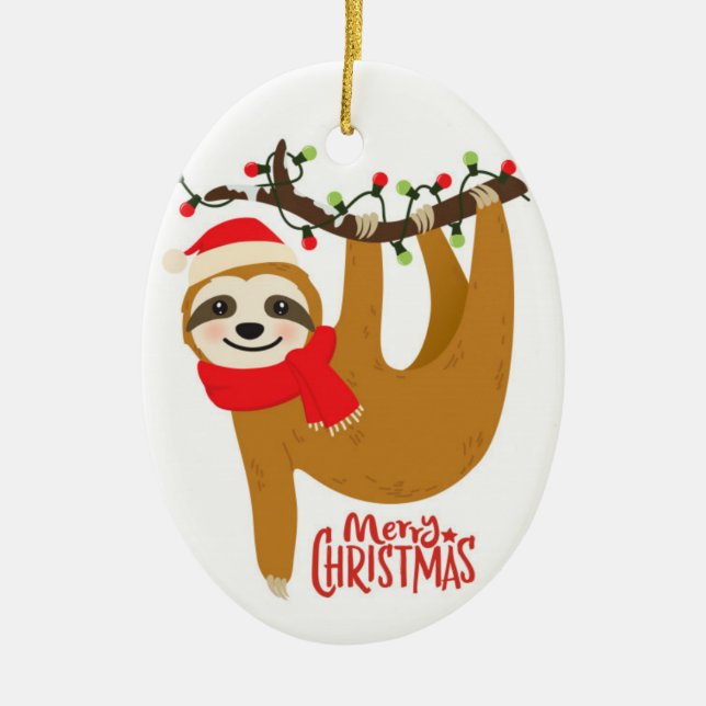 Niedlich frohe Weihnachts-Sloth Keramik Ornament (Vorne)