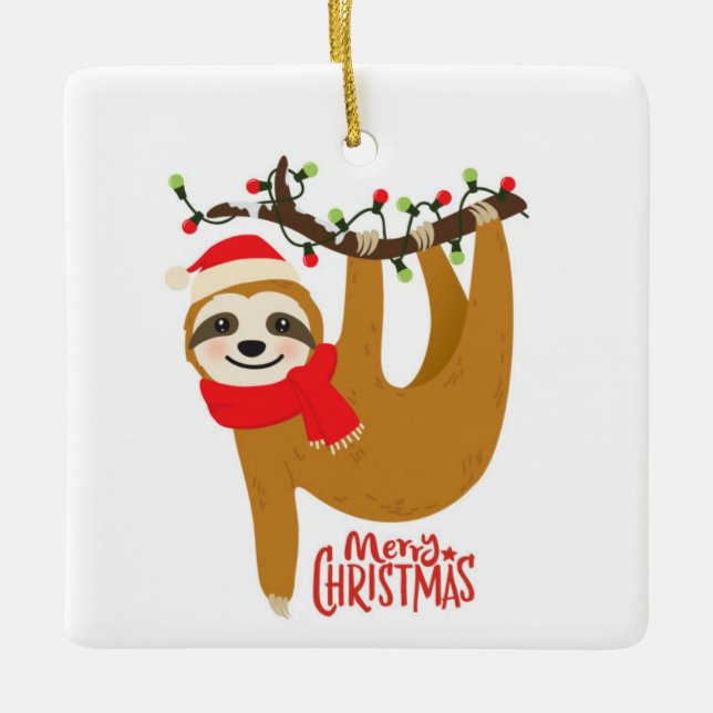 Niedlich frohe Weihnachts-Sloth Keramikornament (Vorderseite)