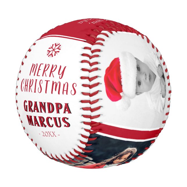 Niedlich frohe Weihnachtsgroßvater 3 FotoCollage Baseball (Schrägansicht)