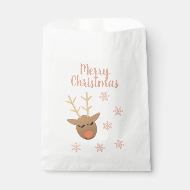 Niedlich Frohe Weihnachtsschmuck Rentier Pink Gold Geschenktütchen (Vorderseite)