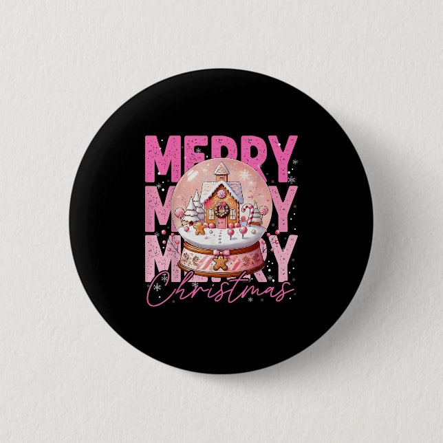 Niedlich Frohe Weihnachtsschnee Globe Nk Gingerbre Button (Vorderseite)