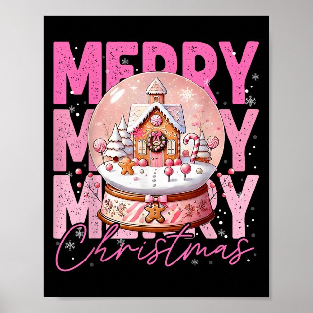 Niedlich Frohe Weihnachtsschnee Globe Nk Gingerbre Poster (Vorne)