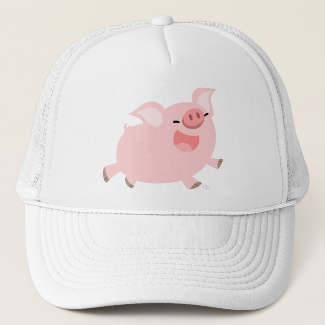 Niedlich fröhlicher Cartoon Pig Hat Truckerkappe (Vorderseite)