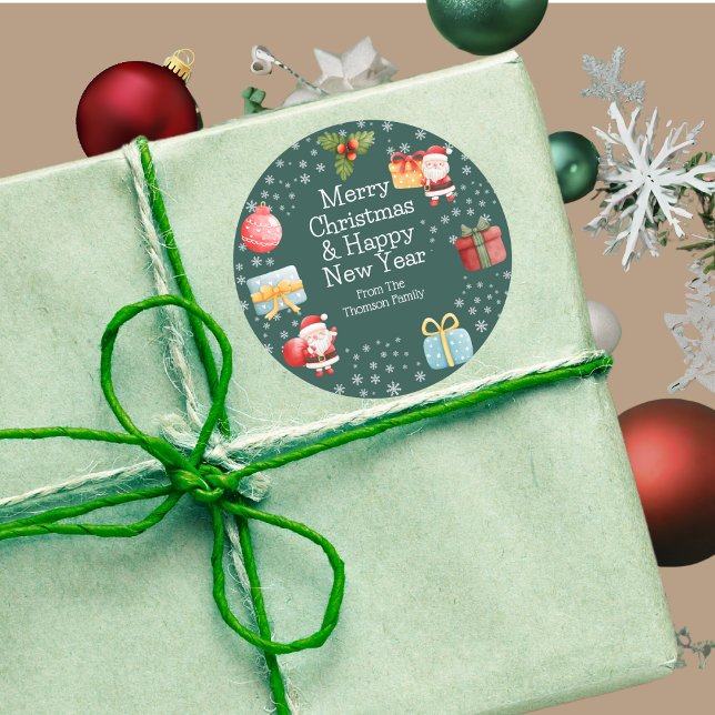 Niedlich fröhlicher Red Santa Merry Weihnachtsstic Runder Aufkleber (Von Creator hochgeladen)