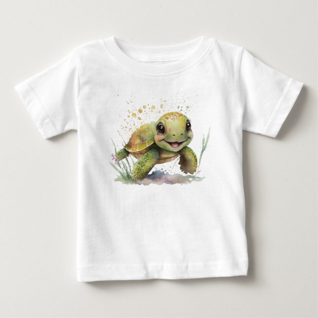 Niedlich fröhlicher Tortoise Baby Fine Jersey T -  T-shirt (Vorderseite)