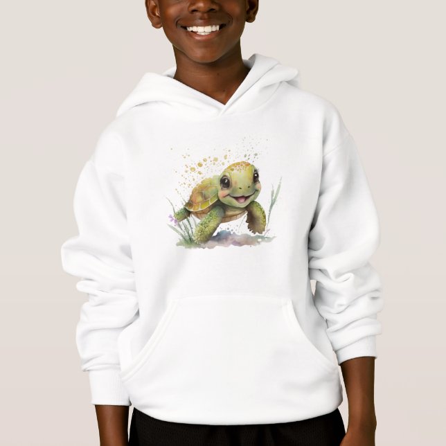 Niedlich fröhlicher Tortoise Boys Pullover Hoodie (Vorderseite)