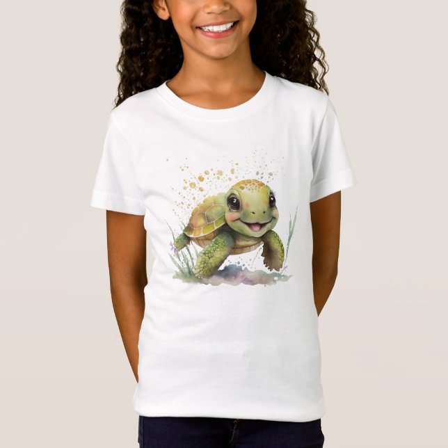 Niedlich fröhlicher Tortoise Fine Jersey T - Shirt (Vorderseite)
