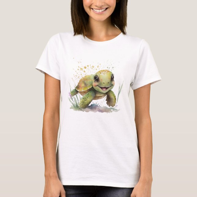 Niedlich fröhlicher Tortoise FrauenT - Shirt (Vorderseite)