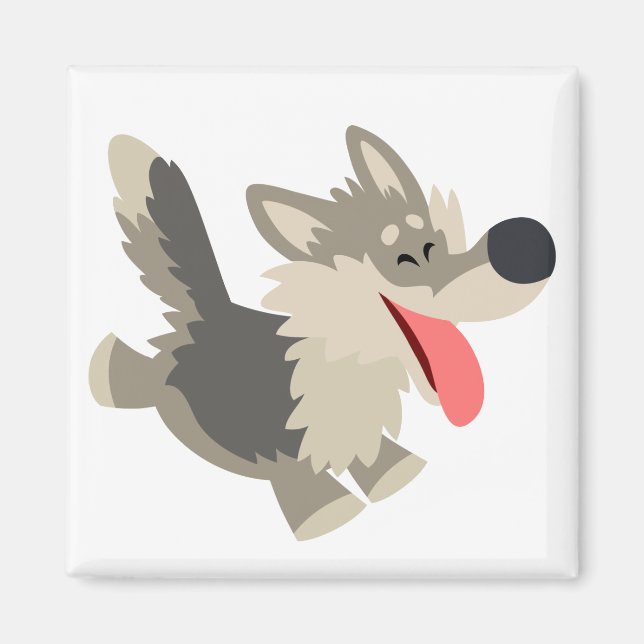 Niedlich Frolicsome Cartoon Wolf Magnet (Vorne)