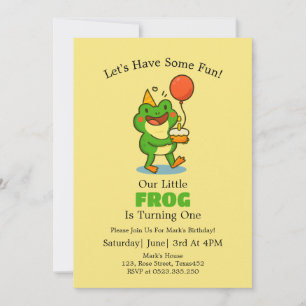 Niedlich Frosch 1. Geburtstag Party Einladung
