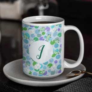 Niedlich Frosch Art Blue Wasserlilien Custom Monog Kaffeetasse