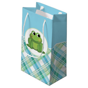 Niedlich Frosch Blue und Green Kariert Gift Bag Kleine Geschenktüte