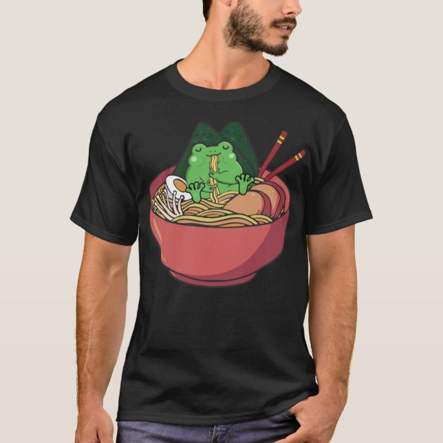 Niedlich Frosch Eating Ramen Japanisch Noodles Lov T-Shirt (Vorderseite)