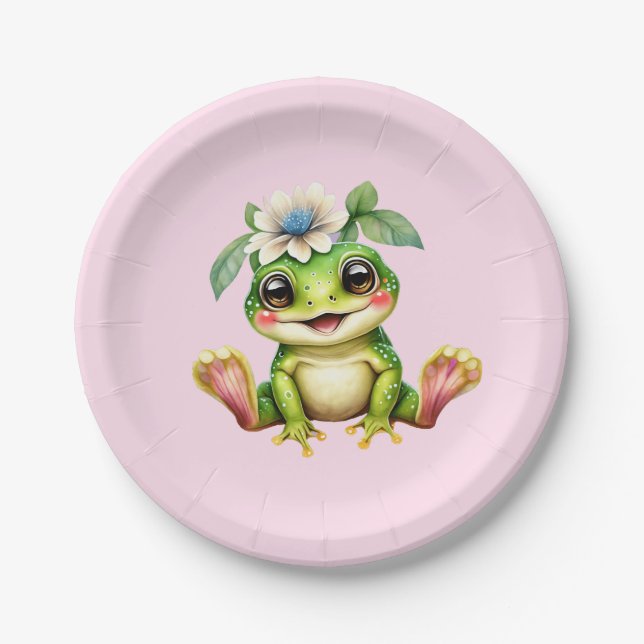 Niedlich Frosch Kindergeburtstag Party Pappteller (Vorderseite)