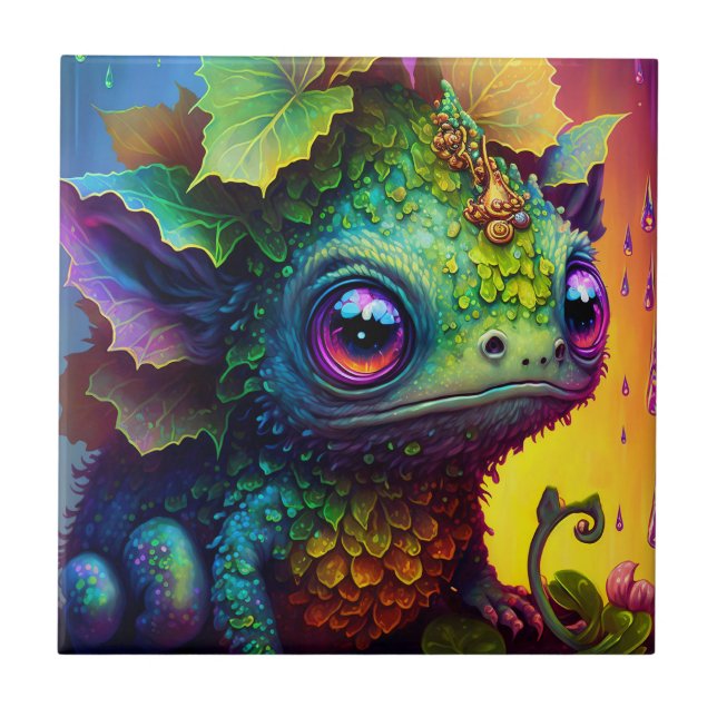 Niedlich Froschmonster Fantasy Art Fliese (Vorderseite)