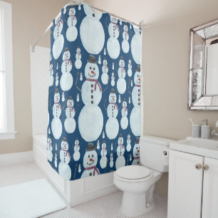 Niedlich Frosty Blue Snowman Wasserfarbmuster Duschvorhang