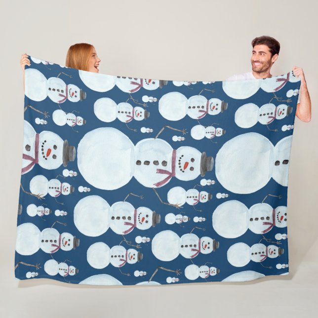 Niedlich Frosty Blue Snowman Wasserfarbmuster Fleecedecke (Beispiel)