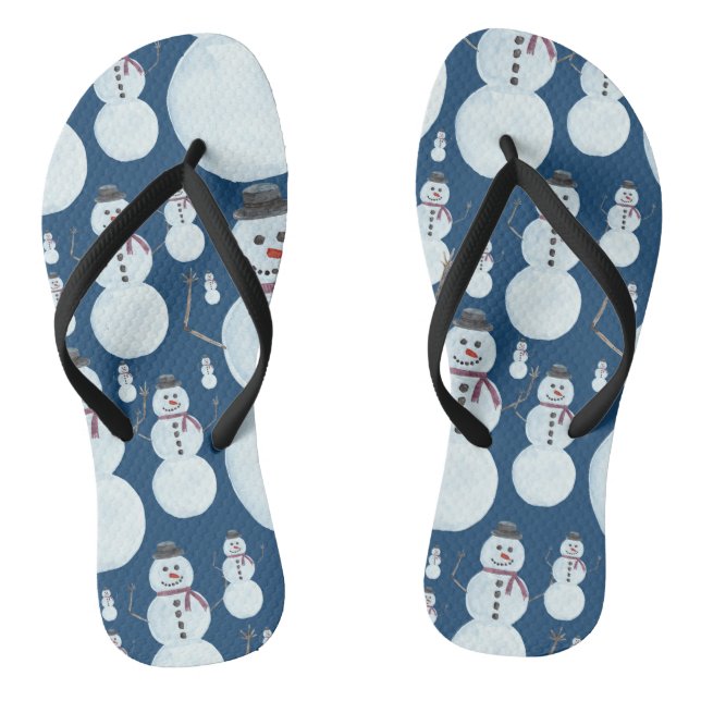 Niedlich Frosty Blue Snowman Wasserfarbmuster Flip Flops (Fußbett)