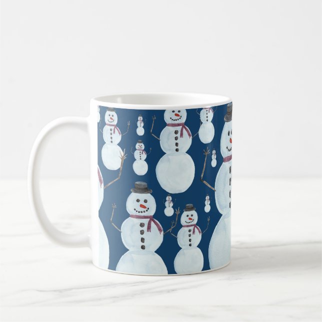 Niedlich Frosty Blue Snowman Wasserfarbmuster Kaffeetasse (Links)