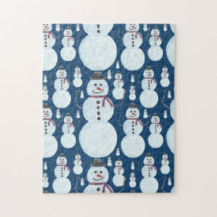 Niedlich Frosty Blue Snowman Wasserfarbmuster Puzzle