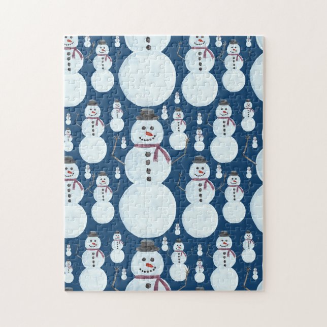 Niedlich Frosty Blue Snowman Wasserfarbmuster Puzzle (Vertikal)