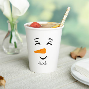 Niedlich Frosty the Snowman lächelt Gesicht Pappbecher