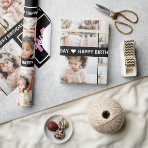 Niedlich Fügen Sie Ihr eigenes Foto Monogram Happy Geschenkpapier