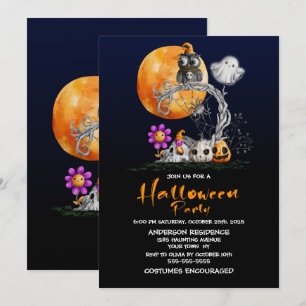 Niedlich Full Moon Owl Halloween Einladung
