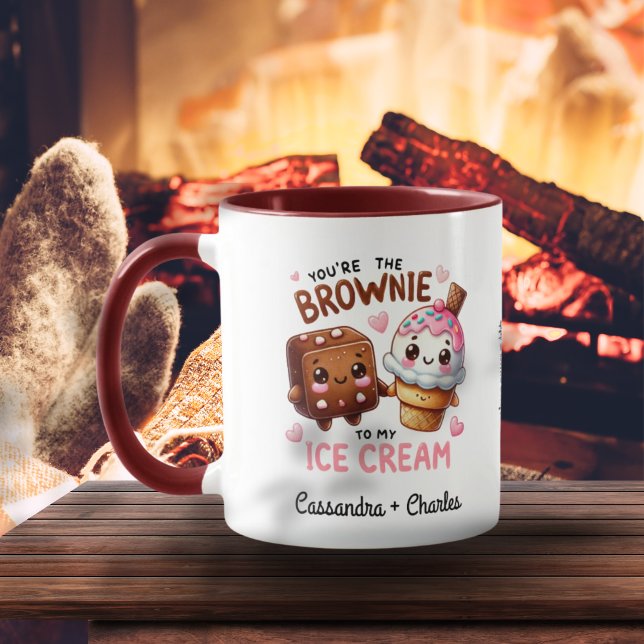 Niedlich & Fun "Brownie to my Ice Cream" Custom Co Tasse (Cute & Fun "Brownie To My Ice Cream" Custom Couple Mug)
