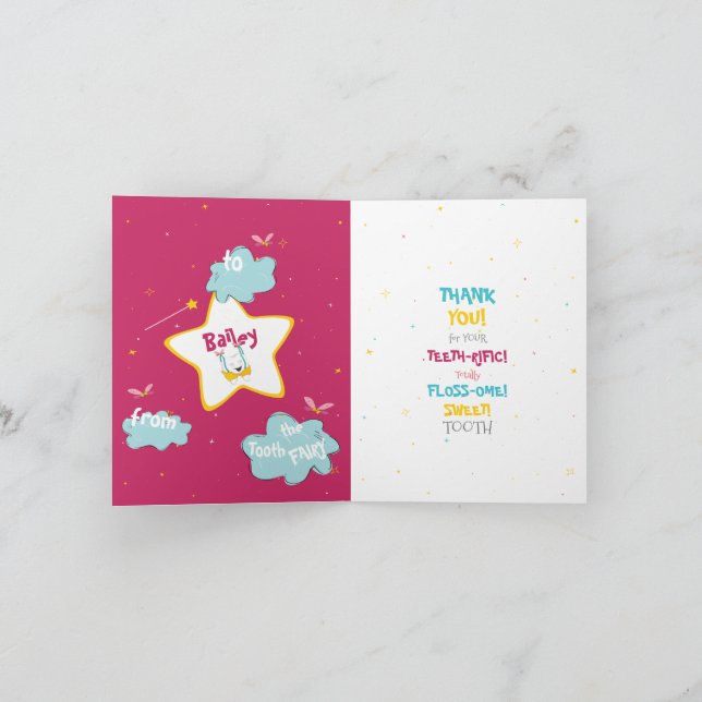 Niedlich Fun Funny Tooth Fairy Personalisiert Dank Karte (Innenseite)