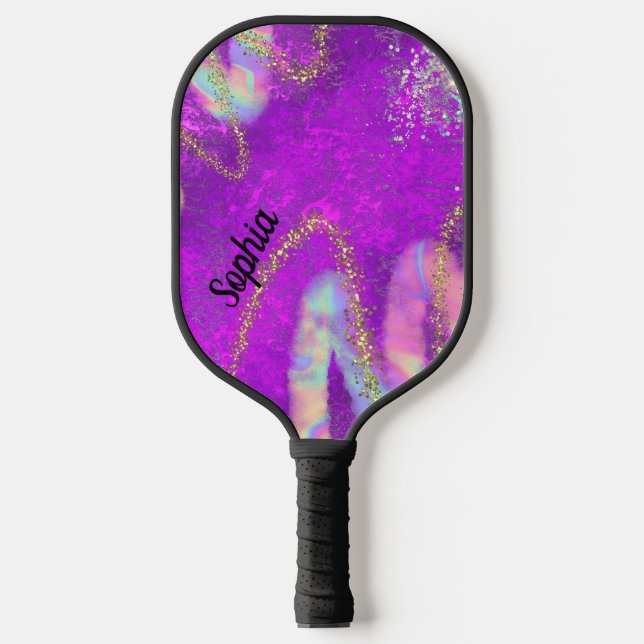 Niedlich Fun Glam Funkelnd Lila und Gold Pickleball Schläger (Vorderseite)