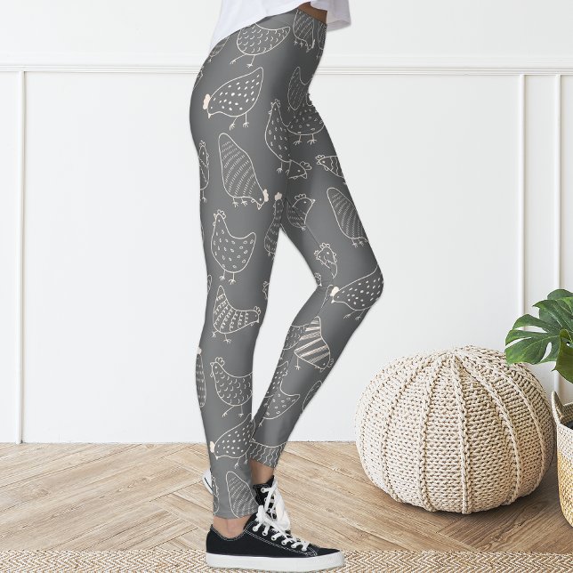 Niedlich Fun Grau Weiße Hühnchen Silhouette Leggin Leggings (Von Creator hochgeladen)