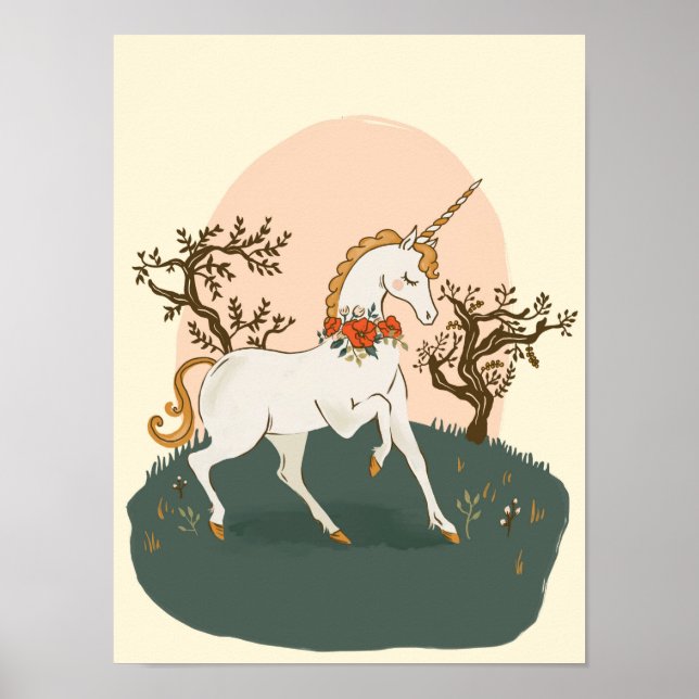 Niedlich & Fun White Unicorn Playing Children Poster (Vorne)