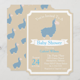 Niedlich Funny Blue Llama Baby Babydusche Einladung