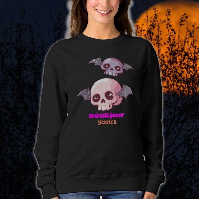 Niedlich Funny Bonjour Pun Halloween Sweatshirt (Von Creator hochgeladen)