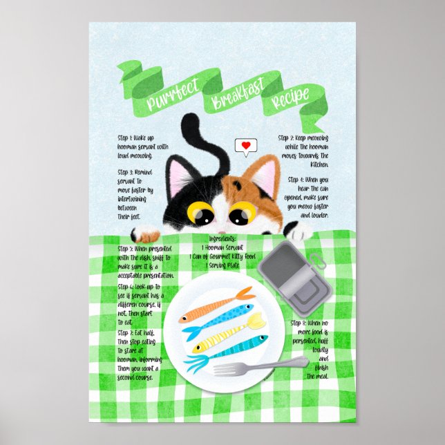 Niedlich Funny Calico Cat Frühstücksbuffet Rezept Poster (Vorne)