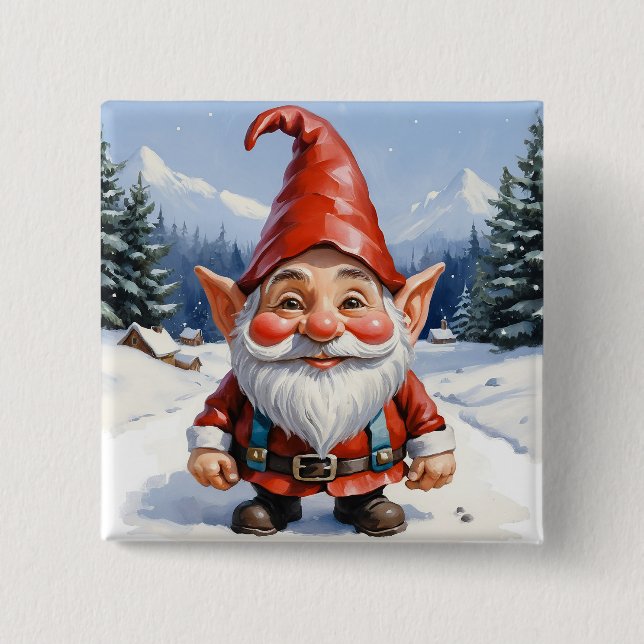 Niedlich Funny Cartoon Frohe Weihnachtsgnome Button (Vorderseite)