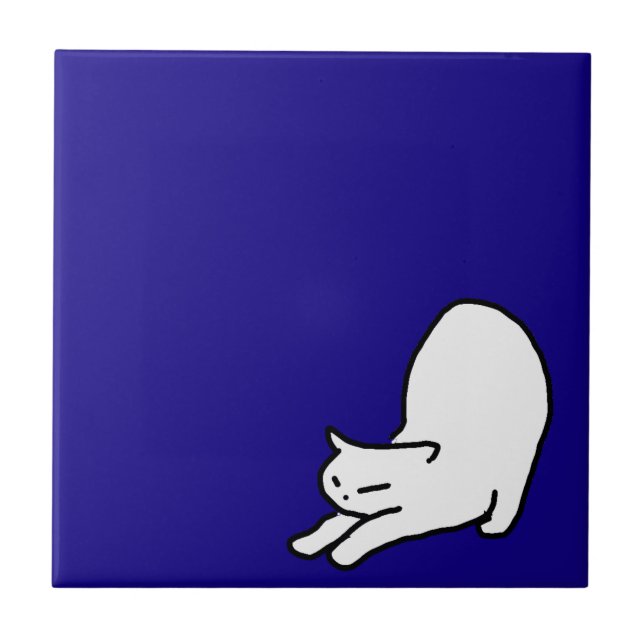 Niedlich & Funny Cat Doodle auf Blue Fliese (Vorderseite)