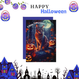 Niedlich Funny Cat Halloween Pumpkin Feiertagskarte