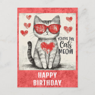 Niedlich Funny Cat Happy Geburtstagsherzen Postkarte