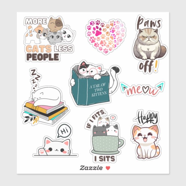 Niedlich & Funny Cat kawaii vinen Sticker Pack (Blatt)