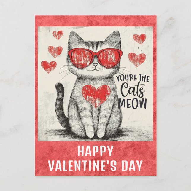 Niedlich Funny Cat Valentinstag Herz Postkarte (Vorderseite)