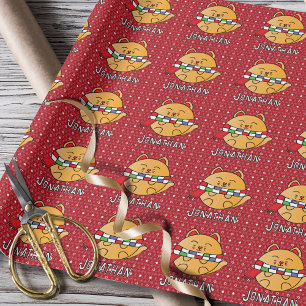Niedlich Funny Christmas Cartoon Cat Personalisier Geschenkpapier