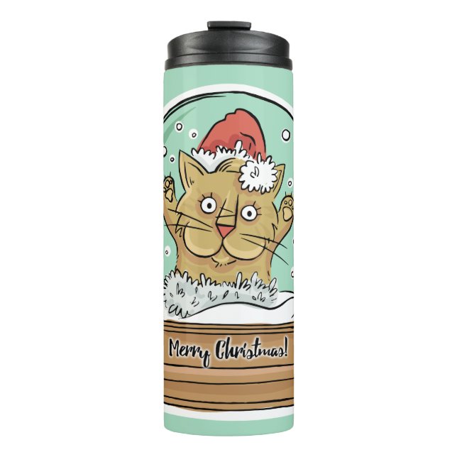 Niedlich Funny Christmas Cat individuelle Name tum Thermosbecher (Vorderseite)